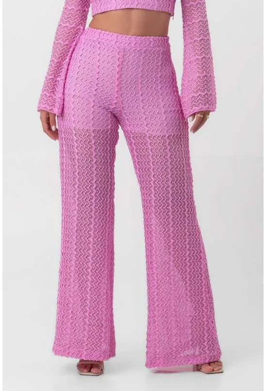 CALÇA RENDA FLARE ACINTURADA ROSA LABRAVA