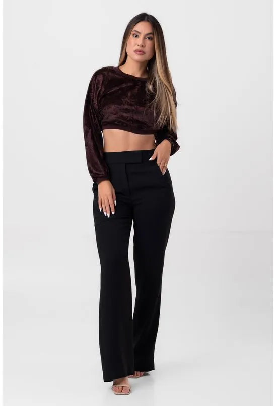BLUSA CAMURÇA MANGA LONGA MARROM ESCURO LABRAVA