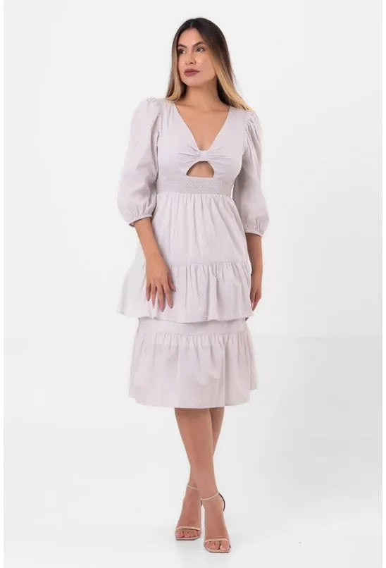 VESTIDO TRICOLINE CAMADAS CINZA PEQUIÁ