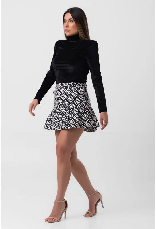 SAIA JACQUARD CURTA PREGAS GRAPHIC BLACK LABRAVA