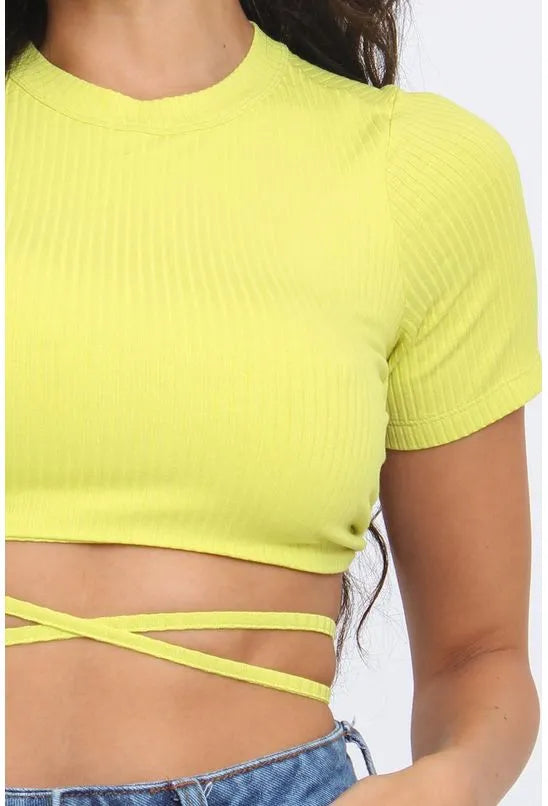 BLUSA AMARRACAO CANELADA AMARELA PEQUIA
