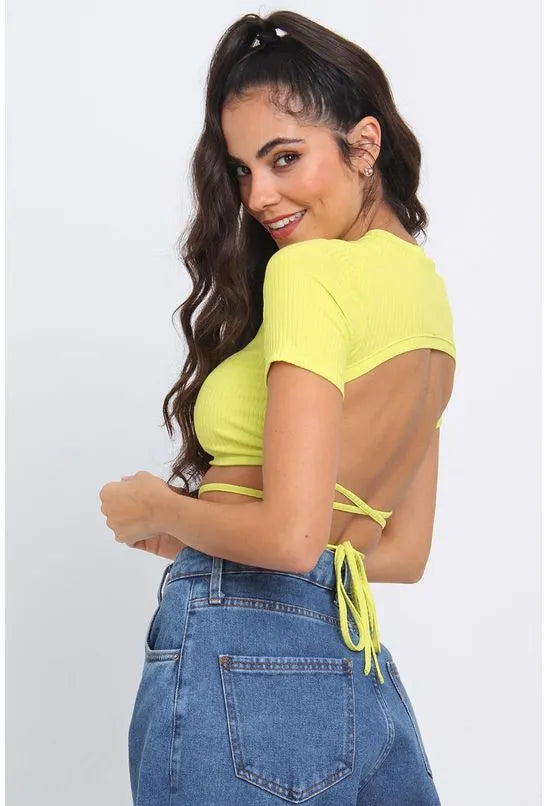 BLUSA AMARRACAO CANELADA AMARELA PEQUIA