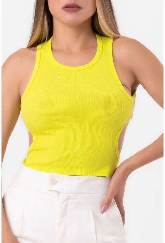 BLUSA REGATA DETALHE VAZADO VERDE FLUORESCENTE