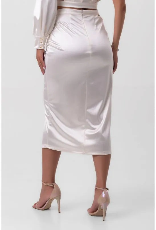 SAIA SATIN MIDI ASSIMÉTRICA OFFWHITE LABRAVA
