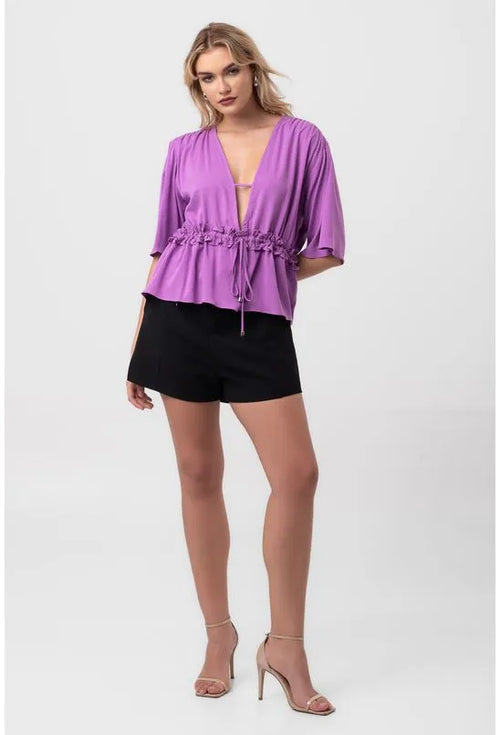 BLUSA DECOTE V ROLETÊ ROXA PEQUIÁ