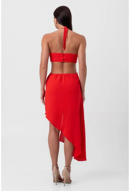 VESTIDO CURTO ASSIMÉTRICO VERMELHO LABRAVA