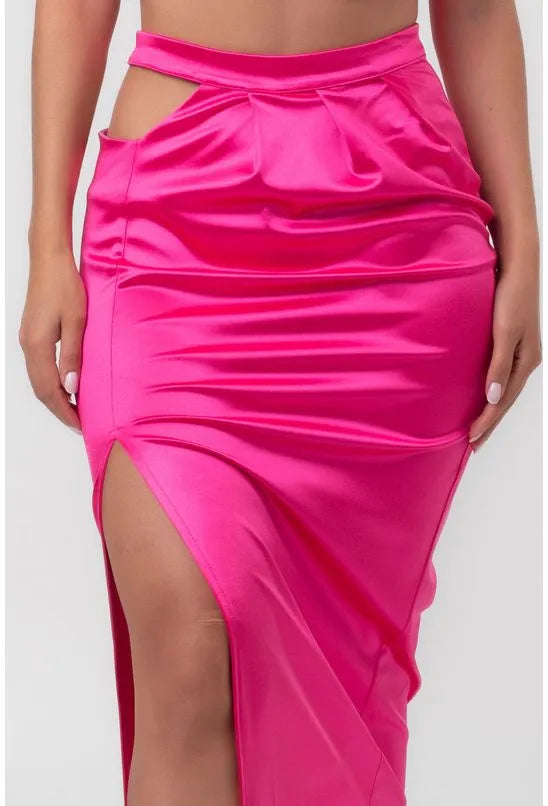 SAIA SATIN MIDI ASSIMÉTRICA ROSA LABRAVA