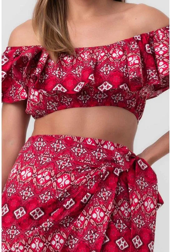 BLUSA TRICOLINE BABADO BOKEH VERMELHO PEQUIÁ