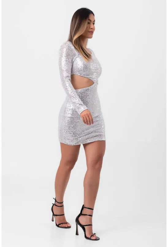 VESTIDO CURTO VAZADO PAETÊ PRATA LABRAVA