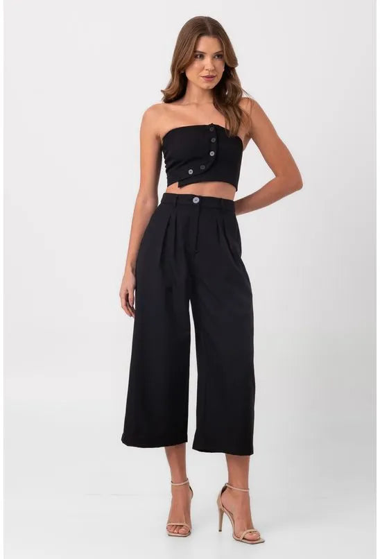 BLUSA SEM ALÇAS BOTÕES PRETA LABRAVA
