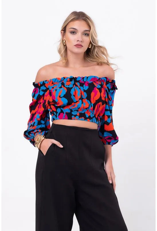 BLUSA OMBRO A OMBRO ONÇA COLOR PEQUIÁ