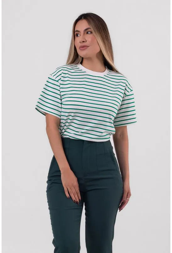 T-SHIRT BÁSICA LISTRADA VERDE
