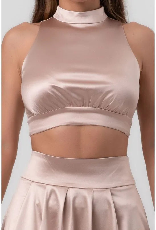TOP SATIN CROPPED BEGE LABRAVA