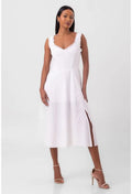 VESTIDO MIDI COM RENDA DECOTE V CORSET BRANCO
