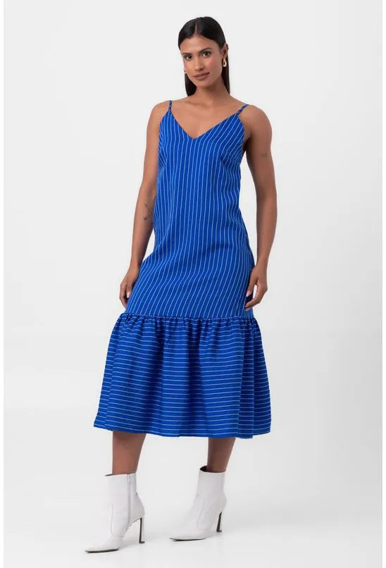 VESTIDO MIDI LISTRADO AZUL PEQUIÁ