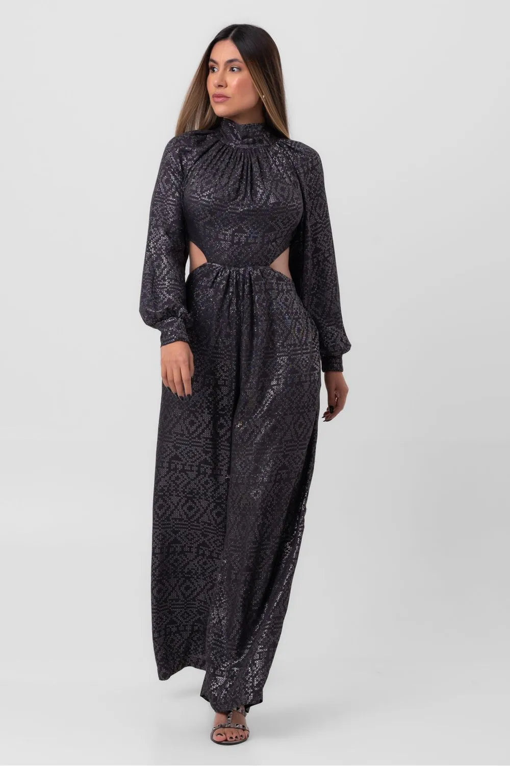 MACACÃO VISCOSE METÁLICO LAÇO COSTAS PRATA LABRAVA