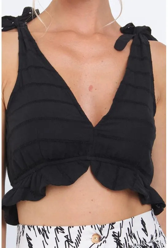 TOP DE VOIL STRIPE COM BABADO ANIMALE JEANS