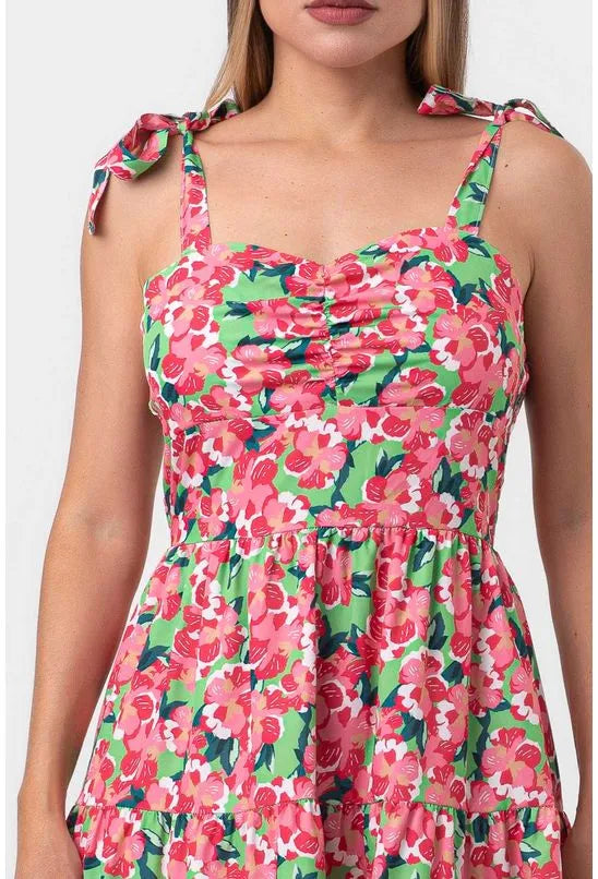 VESTIDO EVASÊ CINTURA MARCADA FLORAL ROSA