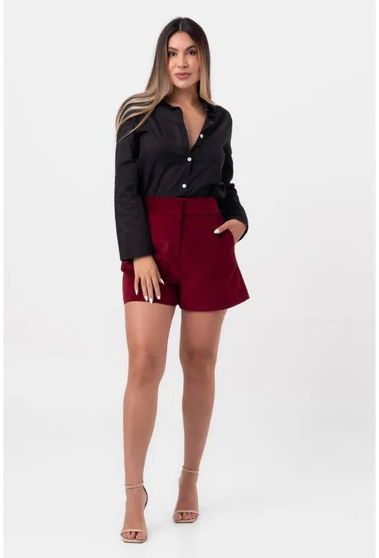 SHORT VELUDO EVASÊ VINHO PEQUIÁ