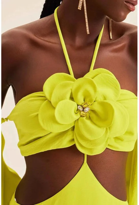 VESTIDO COM CUT OFF LONGO LANÇA PERFUME - VERDE
