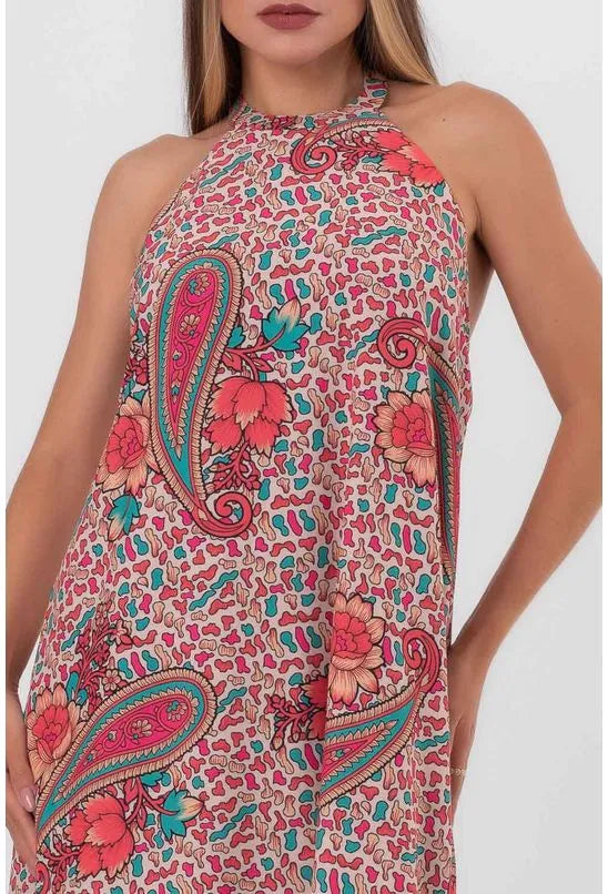 VESTIDO COLUNA LONGO PAISLEY FLORAL PEQUIÁ