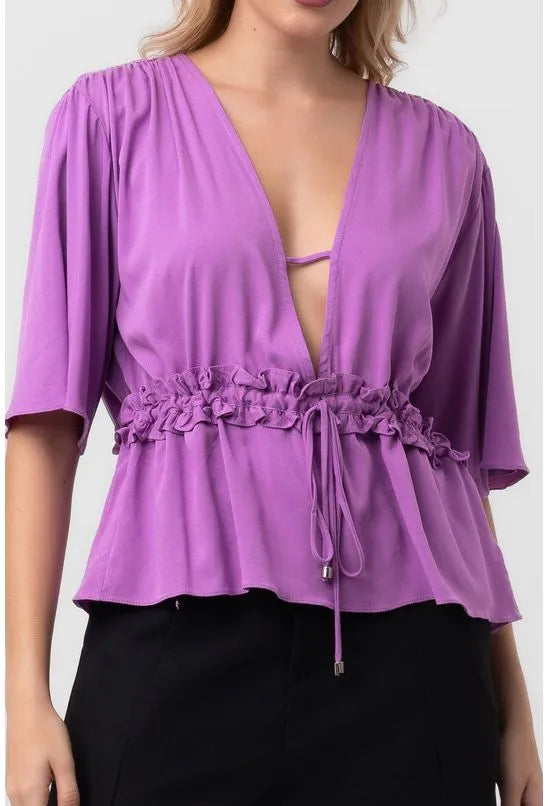 BLUSA DECOTE V ROLETÊ ROXA PEQUIÁ