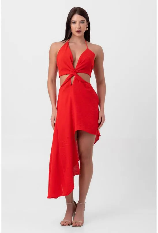 VESTIDO CURTO ASSIMÉTRICO VERMELHO LABRAVA