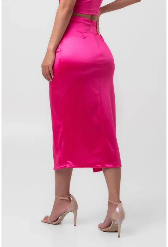 SAIA SATIN MIDI ASSIMÉTRICA ROSA LABRAVA