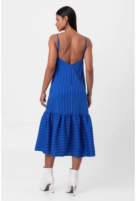 VESTIDO MIDI LISTRADO AZUL PEQUIÁ