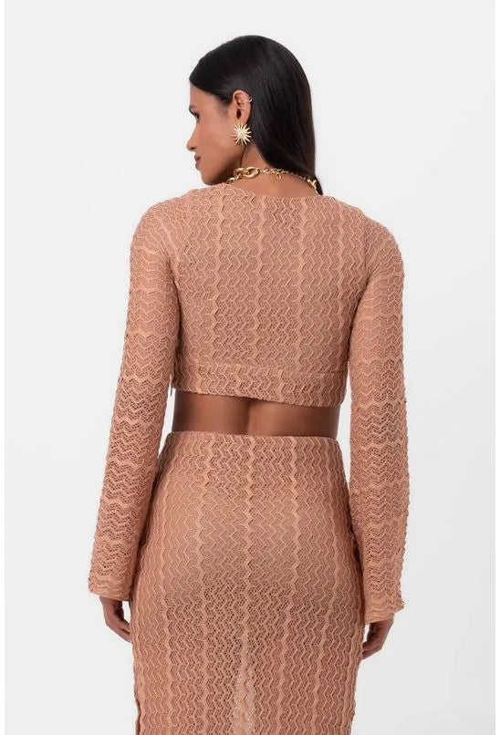 TOP RENDA DECOTE V NUDE LABRAVA