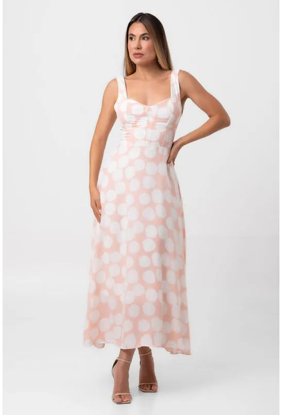 VESTIDO CREPE MIDI CORPETE POÁ ILUSION PEQUIÁ