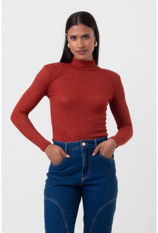 BLUSA TRICOT CANELADO MANGA LONGA VERMELHO LABRAVA