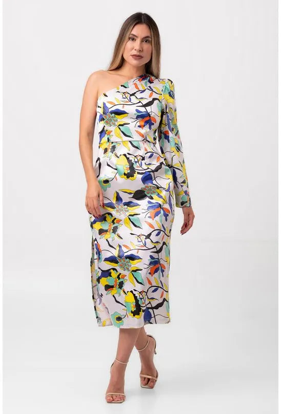 VESTIDO MIDI MANGA ÚNICA SENSUALE AMARELO LABRAVA