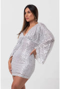VESTIDO CURTO PREGAS PAETÊ PRATA LABRAVA