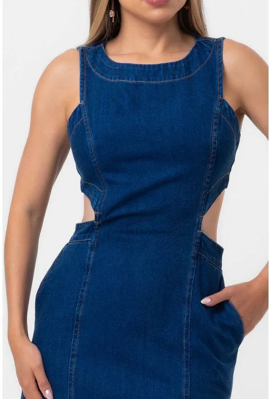 VESTIDO JEANS CURTO RECORTADO LABRAVA
