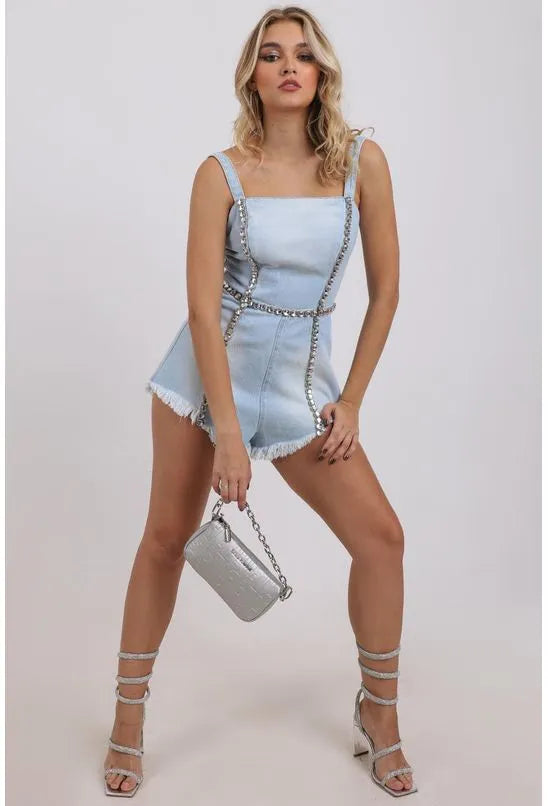 MACACÃO JEANS HOT PANTS LANÇA PERFUME