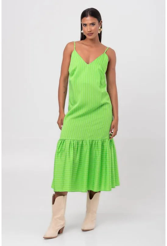 VESTIDO MIDI LISTRADO VERDE PEQUIÁ