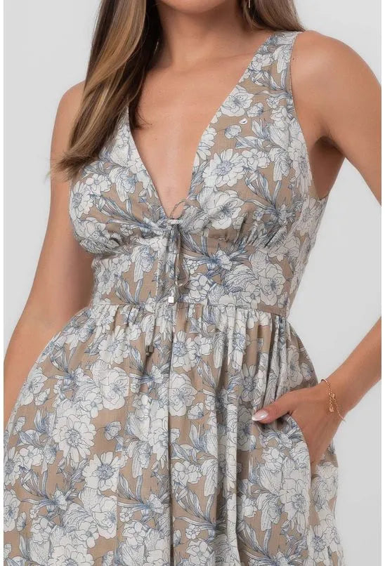 VESTIDO SUPER MIDI FLOR DO ORIENTE BEGE PEQUIÁ