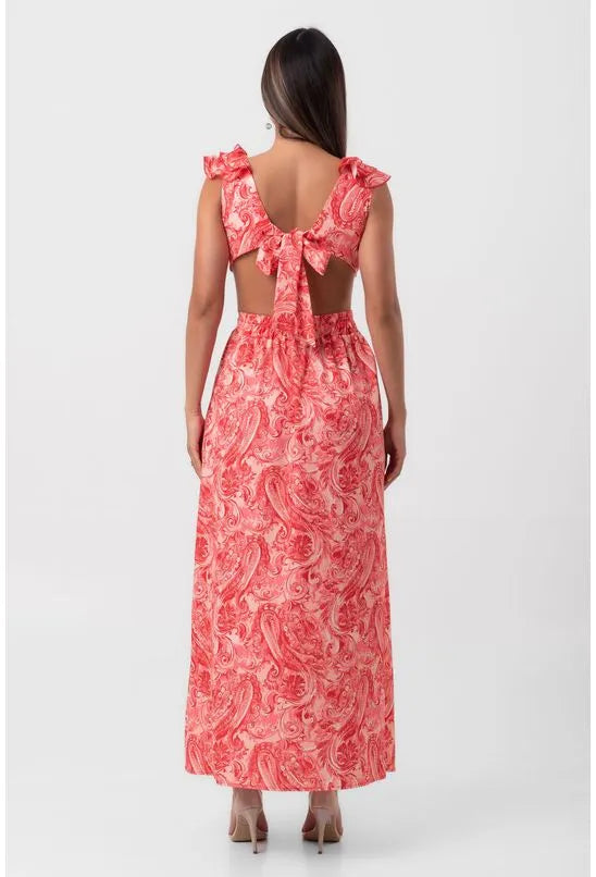 VESTIDO LONGO RECORTES LATERAIS ROSA