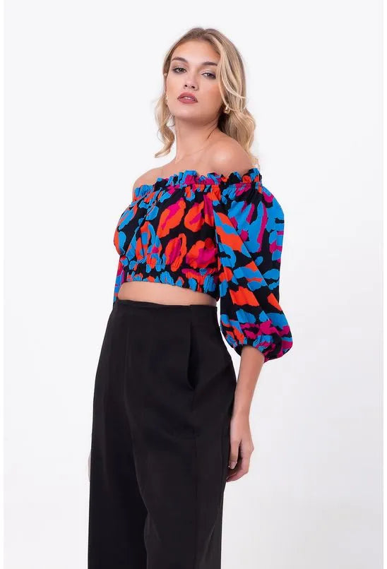 BLUSA OMBRO A OMBRO ONÇA COLOR PEQUIÁ