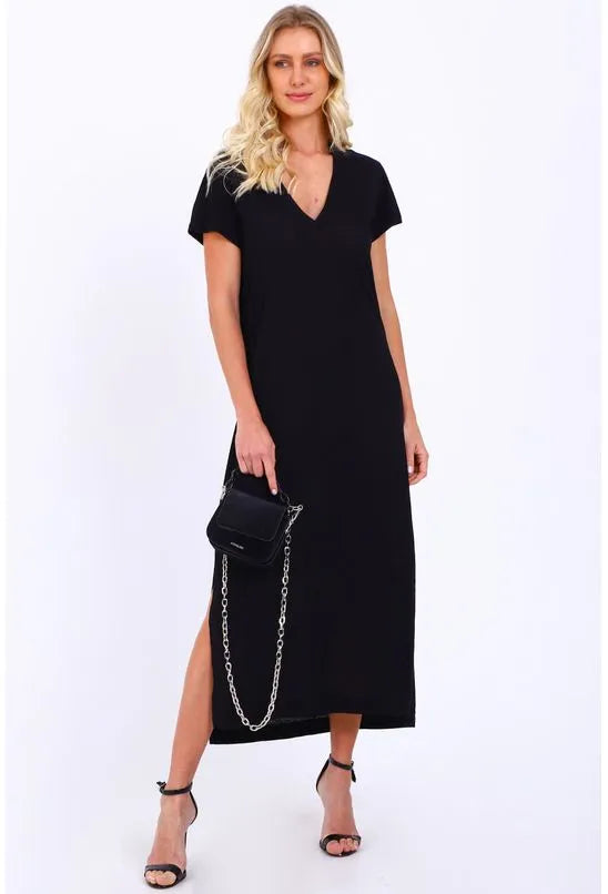 VESTIDO DE MALHA LONGO COM FENDA ANIMALE JEANS