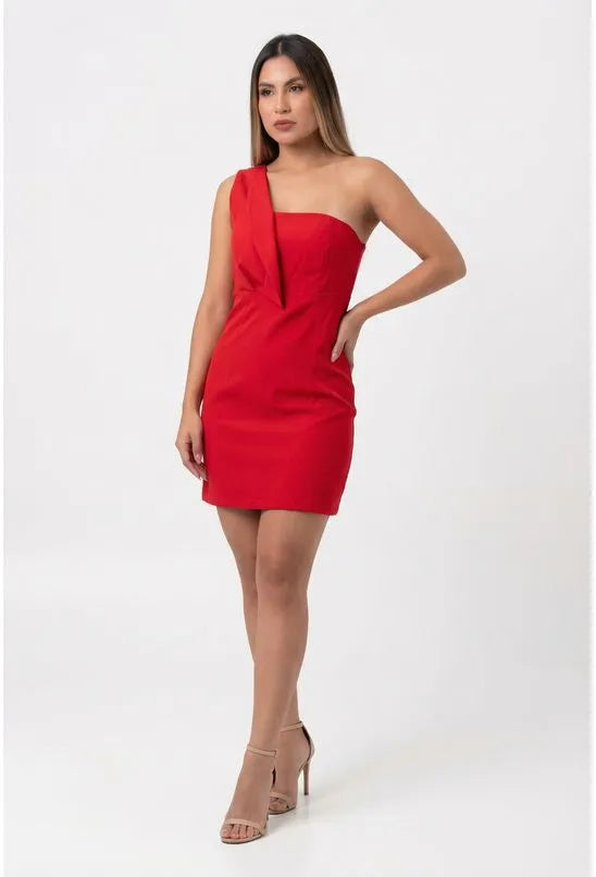 VESTIDO VISCOSE CURTO ALÇA ÚNICA VERMELHO LABRAVA