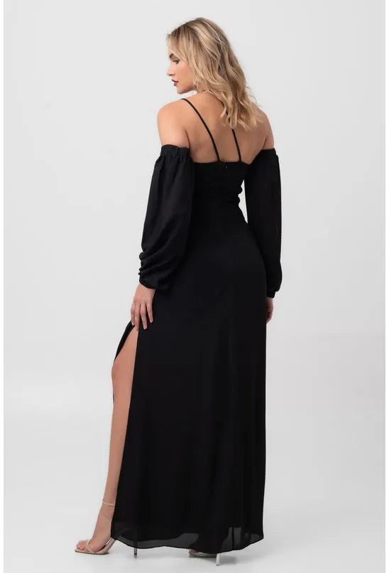 VESTIDO LONGO RECORTES PRETO LABRAVA