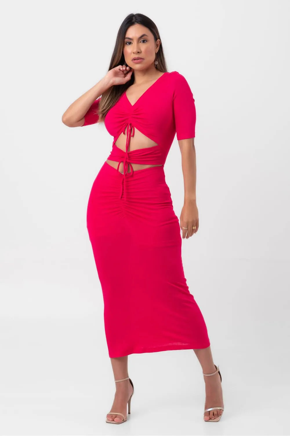 VESTIDO SUPER MIDI CANALETAS PINK LABRAVA