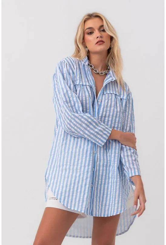 CAMISA ANARRUGA PÉ NA AREIA AZUL PEQUIÁ