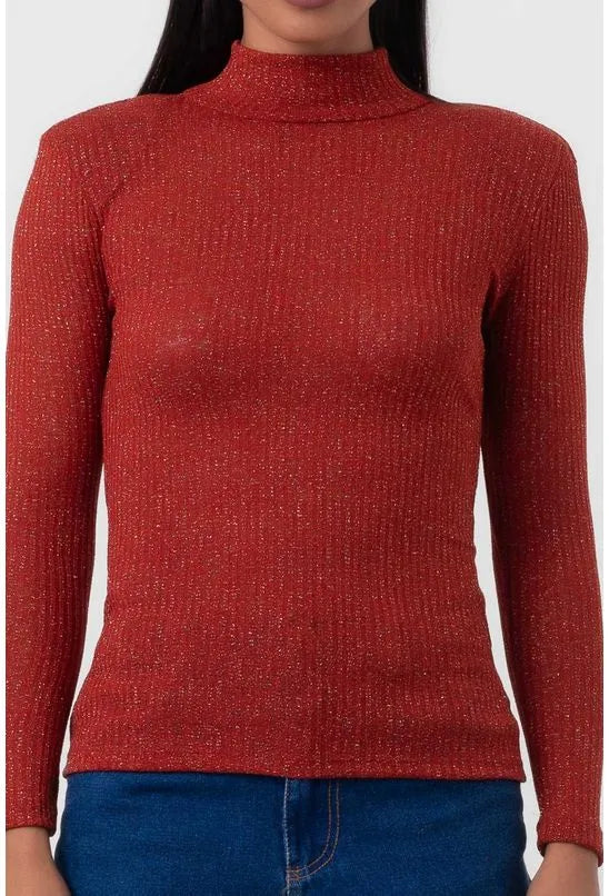 BLUSA TRICOT CANELADO MANGA LONGA VERMELHO LABRAVA
