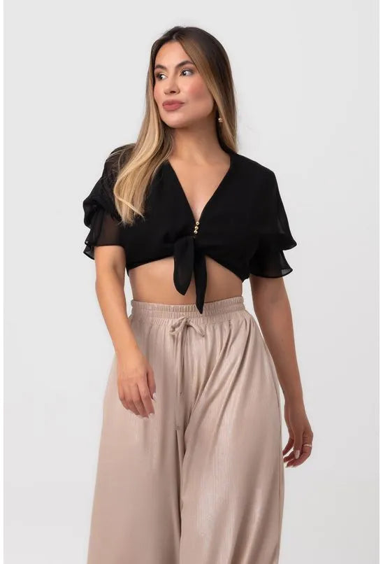 BLUSA CREPE CROPPED NÓ PRETA LABRAVA