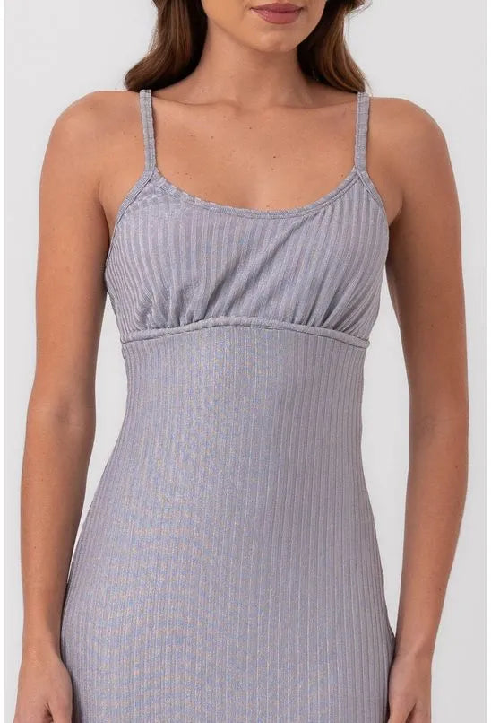 VESTIDO CANELADO LONGO COLUNA PRATA LABRAVA
