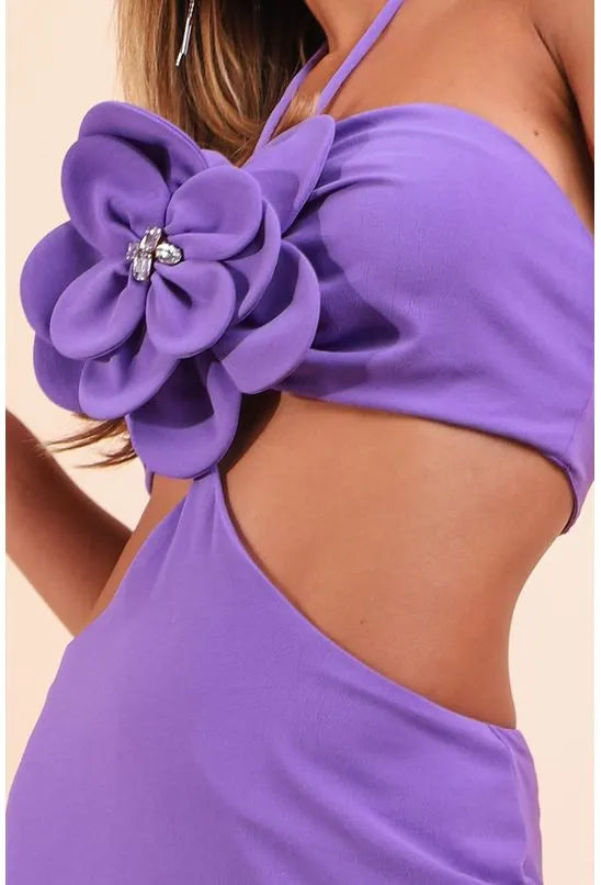 VESTIDO COM CUT OFF LONGO LANÇA PERFUME - LILÁS