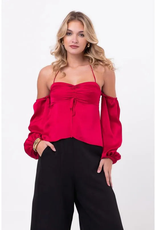 BLUSA DECOTE CORAÇÃO ACETINADA ROSA LABRAVA